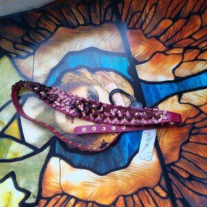 Ada Collection Flower Naomi Leather Belt in Burgundy Wine